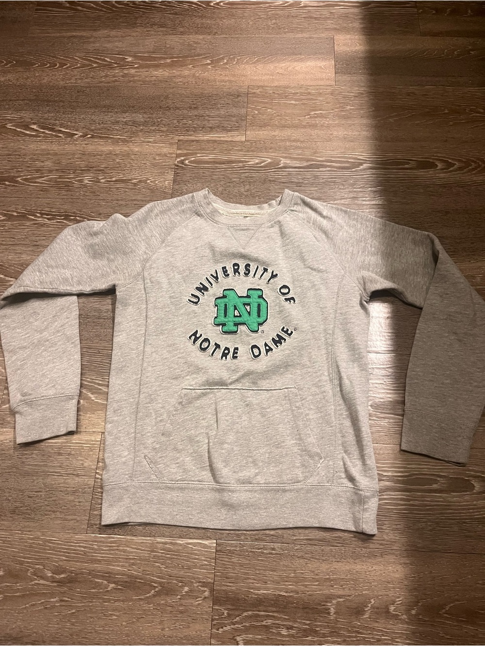 League Gray Notre Dame Crewneck Sweatshirt with Green ND Crest